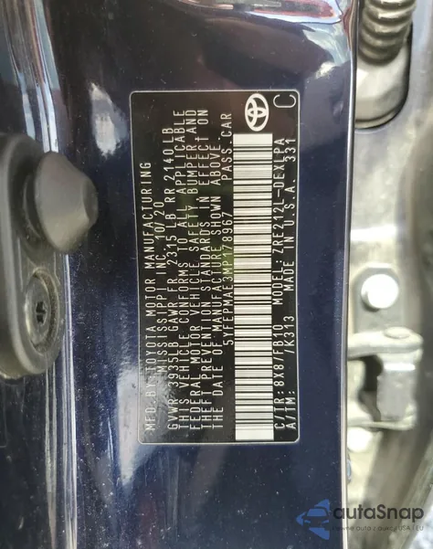 2021 Toyota Corolla Le z USA, uszkodzony, nr VIN 5YFEPMAE3MP178967